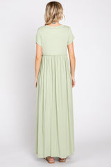 Light Olive Short Sleeve Pocketed Maxi Dress