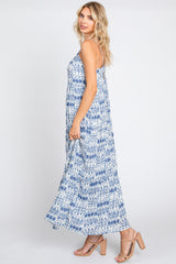 Blue Printed Tiered Maxi Dress