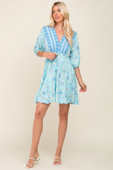 Light Blue Floral Border Print Dress