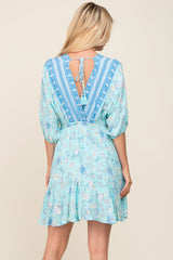 Light Blue Floral Border Print Dress