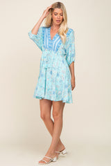 Light Blue Floral Border Print Dress