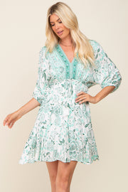 Mint Green Floral Border Print Dress