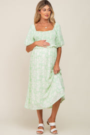 Lime Floral Smocked Maternity Midi Dress