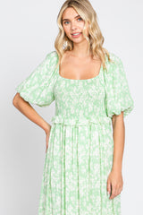 Lime Floral Smocked Midi Dress