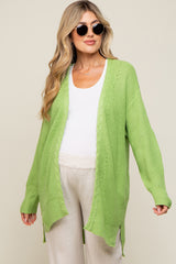 Lime Green Cable Knit Accent Maternity Cardigan