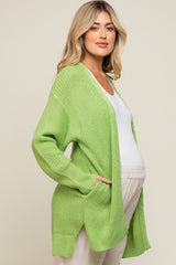 Lime Green Cable Knit Accent Maternity Cardigan