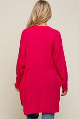 Fuchsia Cable Knit Accent Maternity Cardigan