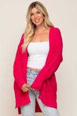 Fuchsia Cable Knit Accent Maternity Cardigan