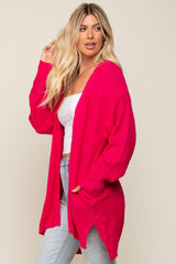 Fuchsia Cable Knit Accent Cardigan