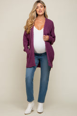 Plum Cable Knit Accent Maternity Cardigan