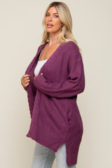 Plum Cable Knit Accent Cardigan