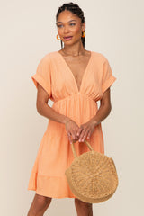 Peach V-Neck Tiered Cutout Back Maternity Dress