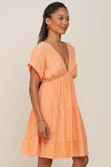 Peach V-Neck Tiered Cutout Back Dress