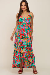 Green Floral Hi-Lo Maternity Wrap Maxi Dress