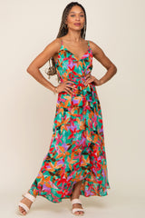 Green Floral Hi-Lo Maternity Wrap Maxi Dress