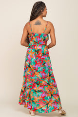 Green Floral Hi-Lo Wrap Maxi Dress