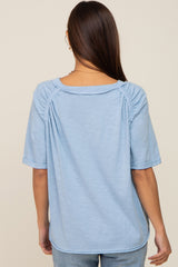 Light Blue Front Pocket Raw Edge Trim Short Sleeve Maternity Top