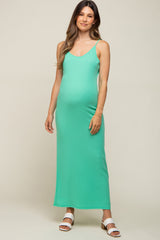 Mint Ribbed Sleeveless Maternity Maxi Dress