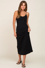 Black Ribbed Sleeveless Maternity Maxi Dress