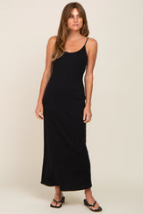 Black Ribbed Sleeveless Maxi Dress