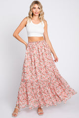 Pink Smocked Waist Tiered Maxi Skirt