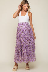 Lavender Smocked Waist Tiered Maternity Maxi Skirt