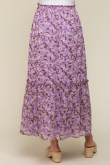 Lavender Smocked Waist Tiered Maternity Maxi Skirt