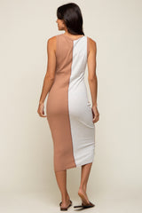 Camel Ribbed Colorblock Midi Dress