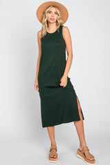 Forest Green Basic Ribbed Side Slit Midi Dress