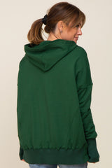 Forest Green Button Front Ribbed Trim Hooded Sweatshirt