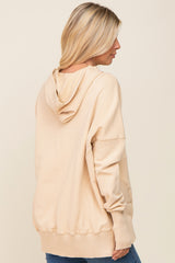 Cream Button Front Ribbed Trim Hooded Sweatshirt