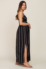 Black Floral Front Cutout Side Slit Maternity Maxi Dress