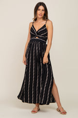 Black Floral Front Cutout Side Slit Maternity Maxi Dress