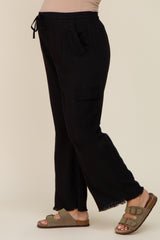 Black Raw Hem Maternity Cargo Pants