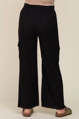 Black Raw Hem Maternity Cargo Pants