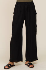 Black Raw Hem Cargo Pants