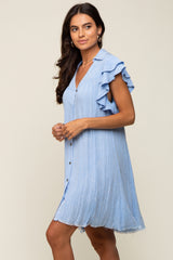 Light Blue Chambray Ruffle Sleeve Button Up Dress