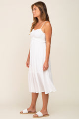 Ivory Smocked Ruffle Accent Midi Dress