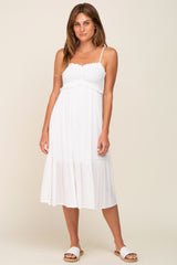 Ivory Smocked Ruffle Accent Midi Dress