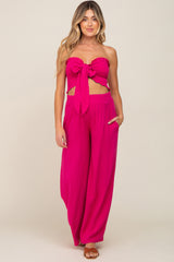 Fuchsia Front Tie Crop Top and Pant Maternity Set