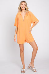 Orange Terry Cloth Collared Romper