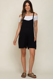 Black Front Pocket Overall Knit Maternity Romper