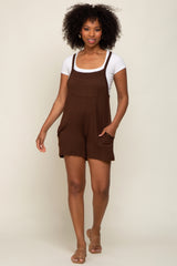 Mocha Front Pocket Overall Knit Romper