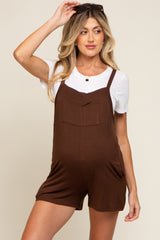 Mocha Front Pocket Overall Knit Maternity Romper