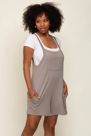 Taupe Front Pocket Overall Knit Romper