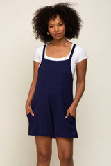 Navy Blue Front Pocket Overall Knit Maternity Romper