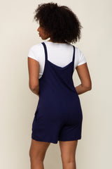 Navy Blue Front Pocket Overall Knit Romper