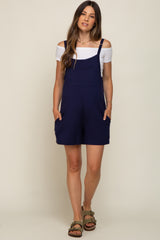 Navy Blue Front Pocket Overall Knit Maternity Romper