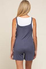 Blue Front Pocket Overall Knit Maternity Romper