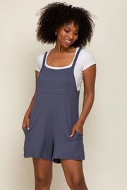 Blue Front Pocket Overall Knit Romper